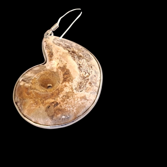Unique Ammonite Fossil Earrings & Pendant Set 925 Sterling Silver "Stargazer" - Picture 7 of 13